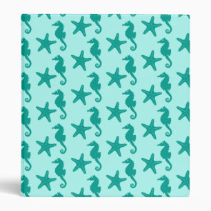 Seahorse & starfish - turquoise and aqua binder