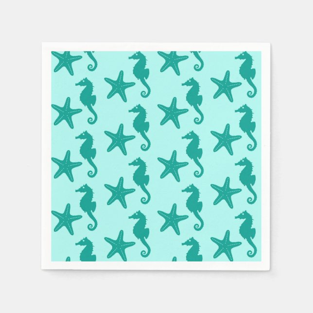Seahorse & starfish - turquoise and aqua napkin (Front)