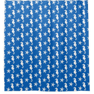 Seahorse & starfish - white on cobalt blue