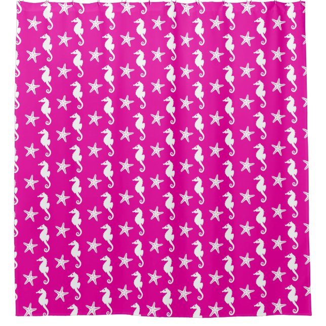 Seahorse & starfish - white on fuchsia pink (Front)