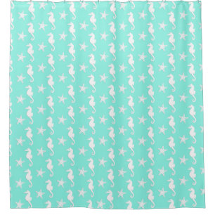 Seahorse & starfish - white on pale aqua