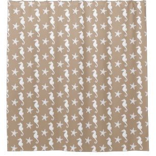 Seahorse & starfish - white on taupe tan