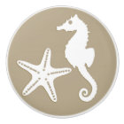 Seahorse & starfish - white on taupe tan