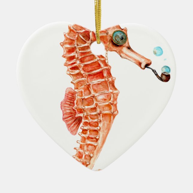 Seahorse Steampunk Ceramic Ornament (Front)