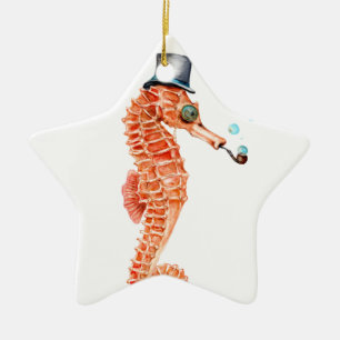Seahorse Steampunk Ceramic Ornament