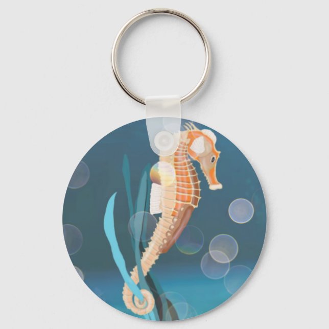 Seahorse tethered on Seaweed Keychain (Front)