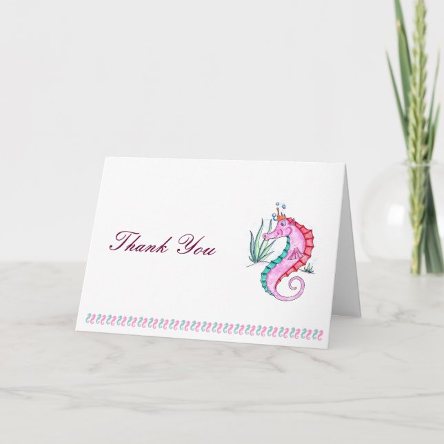 Seahorse Thank You Card in Art Deco Colours (Front)
