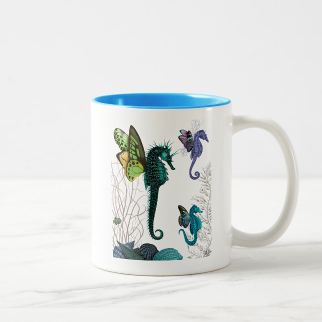 Seahorse Trio With Wings Two-Tone Coffee Mug (Right)