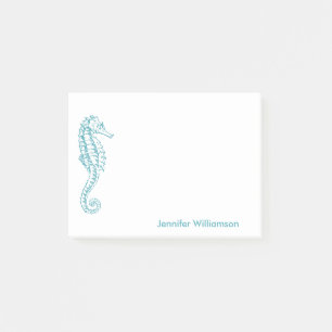 Seahorse Tropical Beach Teal Blue Custom Name Post-it Notes