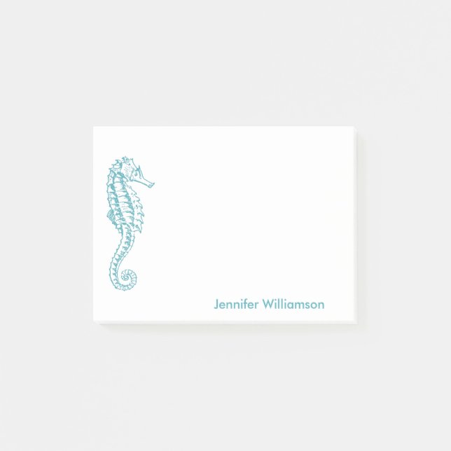 Seahorse Tropical Beach Teal Blue Custom Name Post-it Notes (Front)