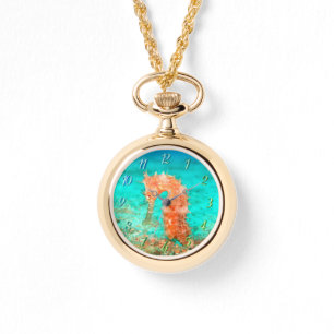 Seahorse tropical carribean turquoise orange  watch