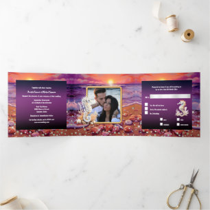 Seahorse tropical island sunrise sunset beach Tri-Fold invitation