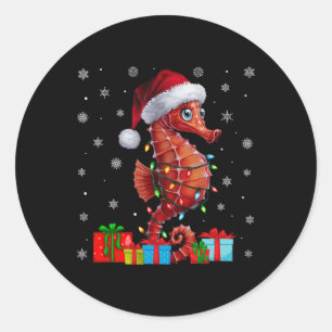 Seahorse Ugly Xmas Lights Santa Hat Seahorse Chris Classic Round Sticker