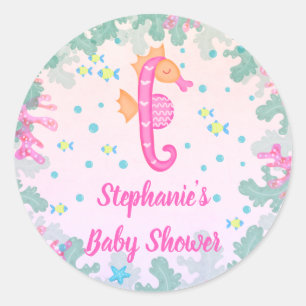Seahorse Under The Sea Baby Shower Classic Round Sticker