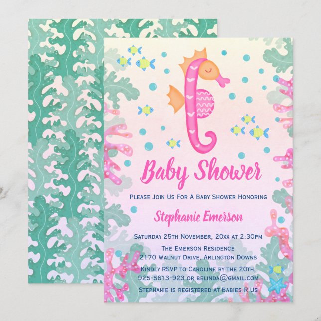 Seahorse Under the Sea Baby Shower Invitations (Devant / Derrière)
