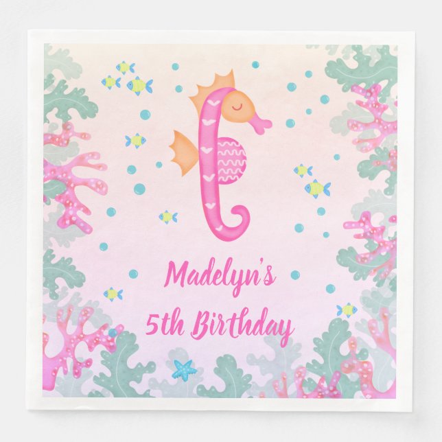 Seahorse Under The Sea Birthday Napkin (Front)