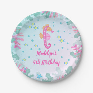 Seahorse Under The Sea Birthday Paper Plate