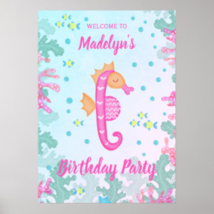 Seahorse Under The Sea Birthday Party Poster