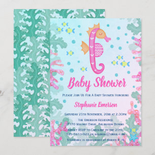 Seahorse Under The Sea Blue Baby Shower Invitation