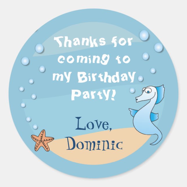 Seahorse Under the Sea Thank You Stickers (Front)