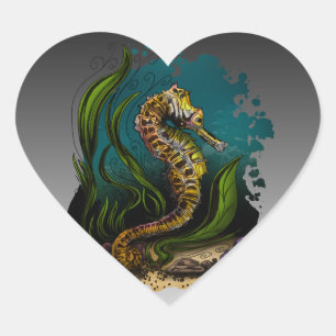 Seahorse Underwater Black Gray Gradient Heart Sticker