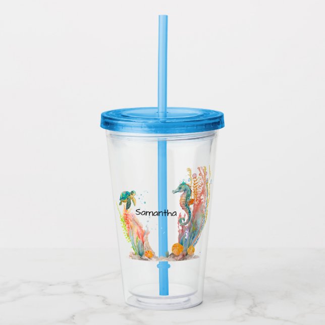 Seahorse Underwater Personalized  Acrylic Tumbler (Front)