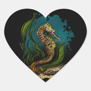 Seahorse Underwater Sleek Black Contrast Heart Sticker