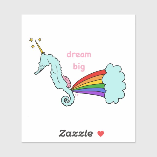 seahorse unicorn rêve gros autocollant (Feuille)