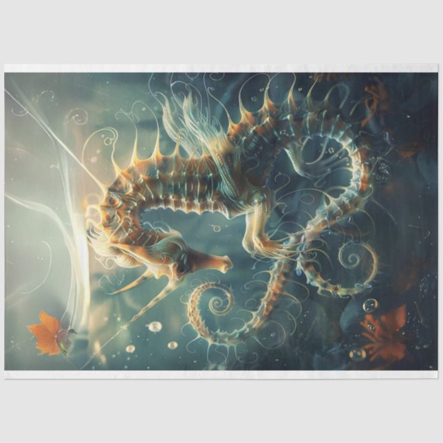 Seahorse Vibrantly Coloured in Ocean Decoupage Tissue Paper (Front)
