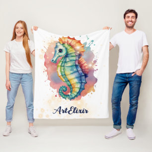 Seahorse Watercolor Colourful Print Fleece Blanket