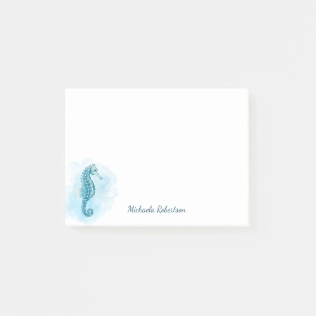 Seahorse Watercolor Ocean Personalized Post-it Notes (Front)
