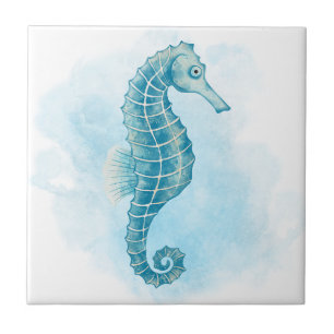 Seahorse Watercolor Ocean Tile