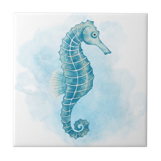 Seahorse Watercolor Ocean Tile (Front)