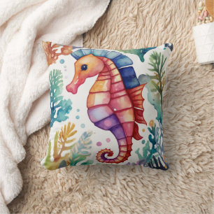 Seahorse Watercolor Print  Throw Pillow
