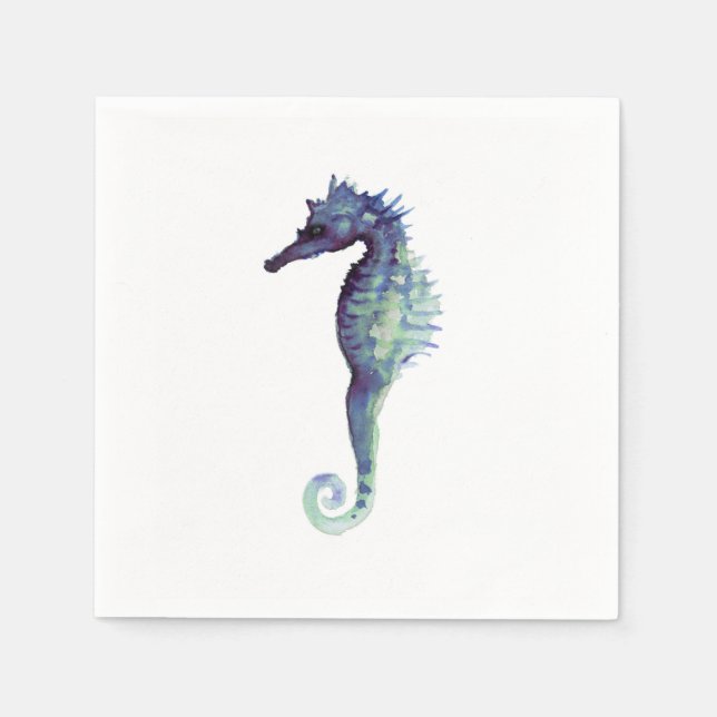 Seahorse white decorative paper napkins purple (Front)