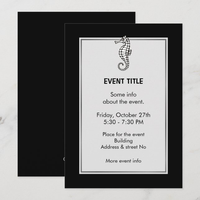 Seahorse White Invitation (Front/Back)