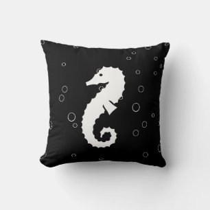 SEAHORSE WHITE on black pillow