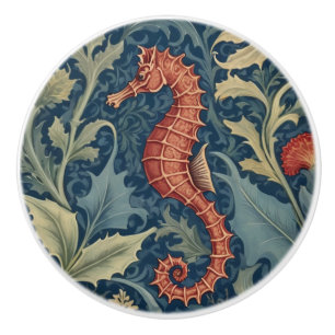 Seahorse William Morris style L Aquatic Sea Ocean Ceramic Knob
