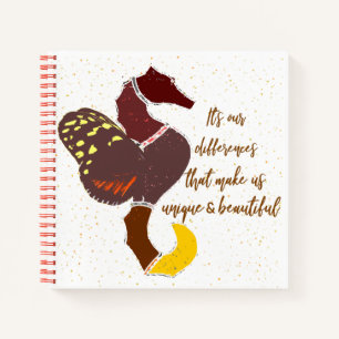 seahorse with butterfly wings quote brown text notebook