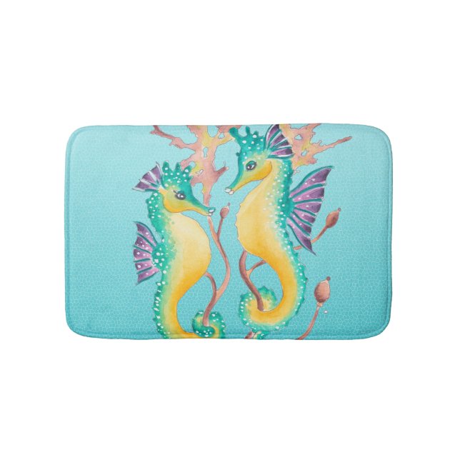 Seahorses Algae Blue Bath Mat (Front)