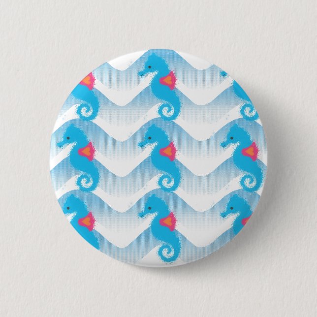 Seahorses And Blue Waves Pattern 2 Inch Round Button (Front)