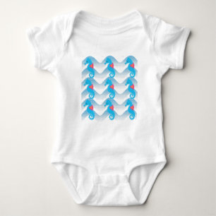 Seahorses And Blue Waves Pattern Baby Bodysuit