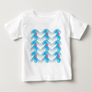 Seahorses And Blue Waves Pattern Baby T-Shirt