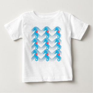 Seahorses And Blue Waves Pattern Baby T-Shirt