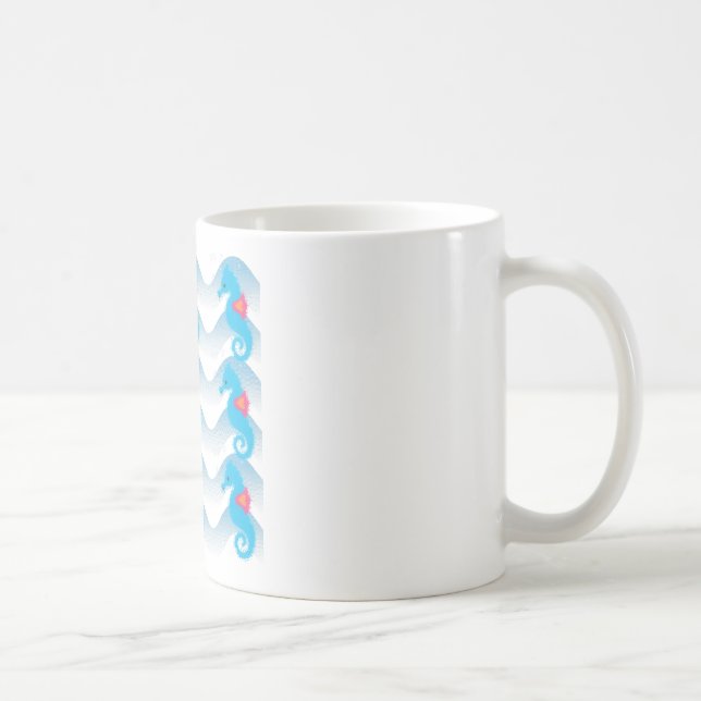 Seahorses And Blue Waves Pattern Coffee Mug (Right)