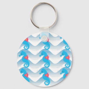 Seahorses And Blue Waves Pattern Keychain