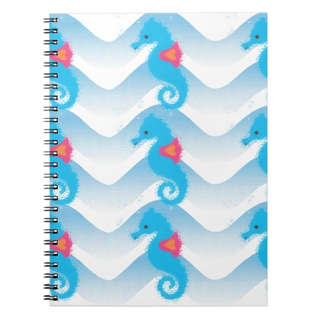 Seahorses And Blue Waves Pattern Notebook (Front)