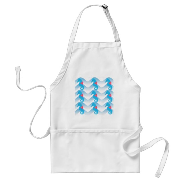 Seahorses And Blue Waves Pattern Standard Apron (Front)