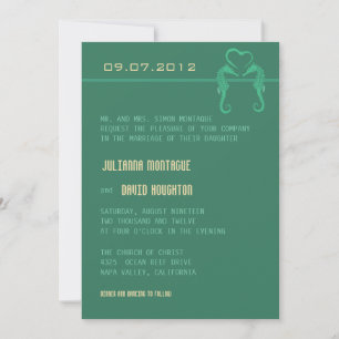 Seahorses and heart - sea green wedding invitation