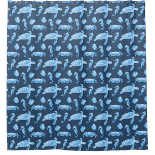 Seahorses and Sea Turtles Navy Blue